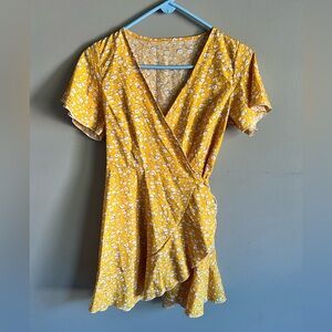 SHIEN Yellow Floral Wrap Dress